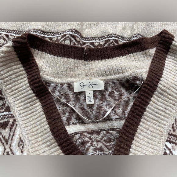 Jessica Simpson Cardigan Sweater Womens Sz Large Brown Beige Western Long Sleeve - Picture 6 of 8
